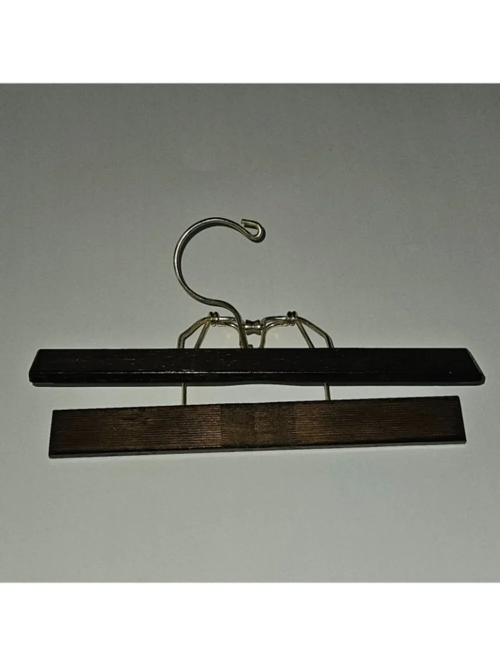 Dark Brown Wooden Clamp Hanger Gold Tone Hook 10